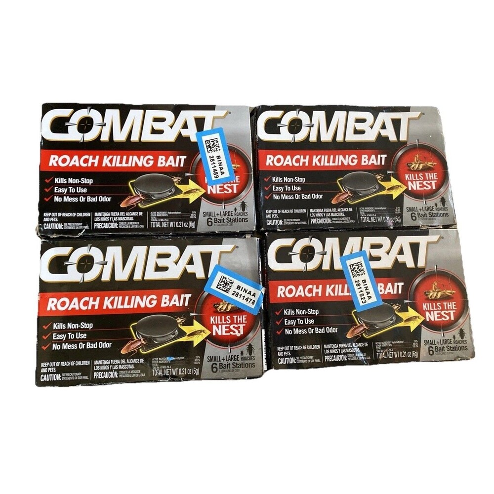 COMBAT Roach Killing Bait Kills Small & Large Roaches Non-Stop 6 Stations 4 Lot